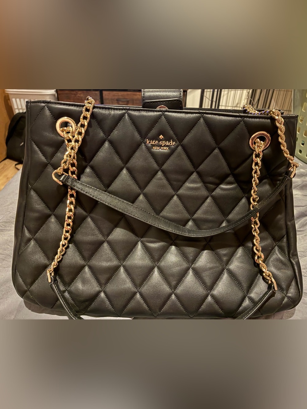 kate spade Black Quilted Shoulder Bag with Gold Chain